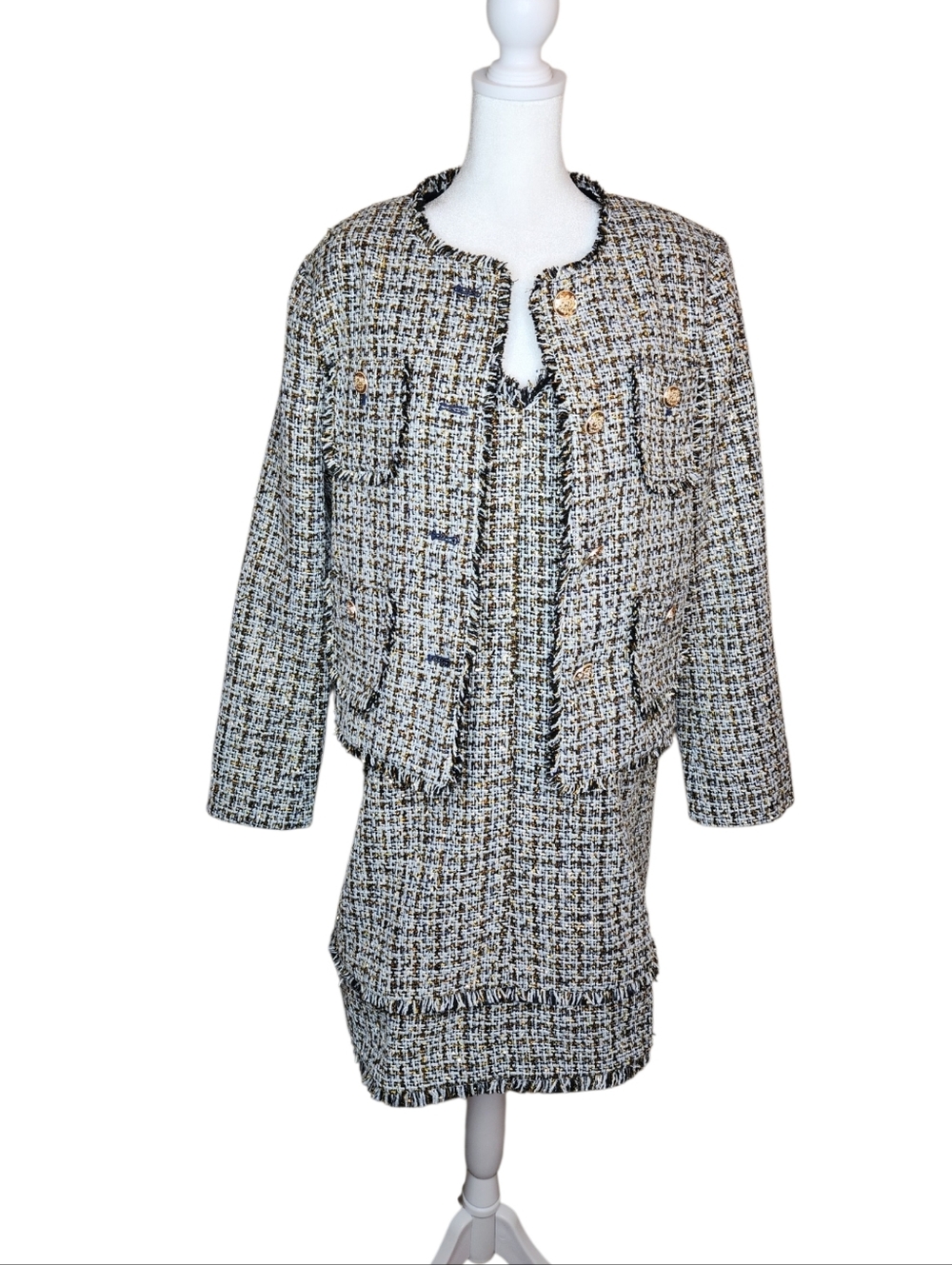 NEW Loft Dress and Jacket Metallic Navy Multi Tweed Suit Set Size M/8